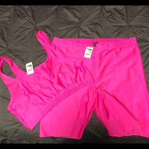 Neon Pink Biker Shorts & Bra